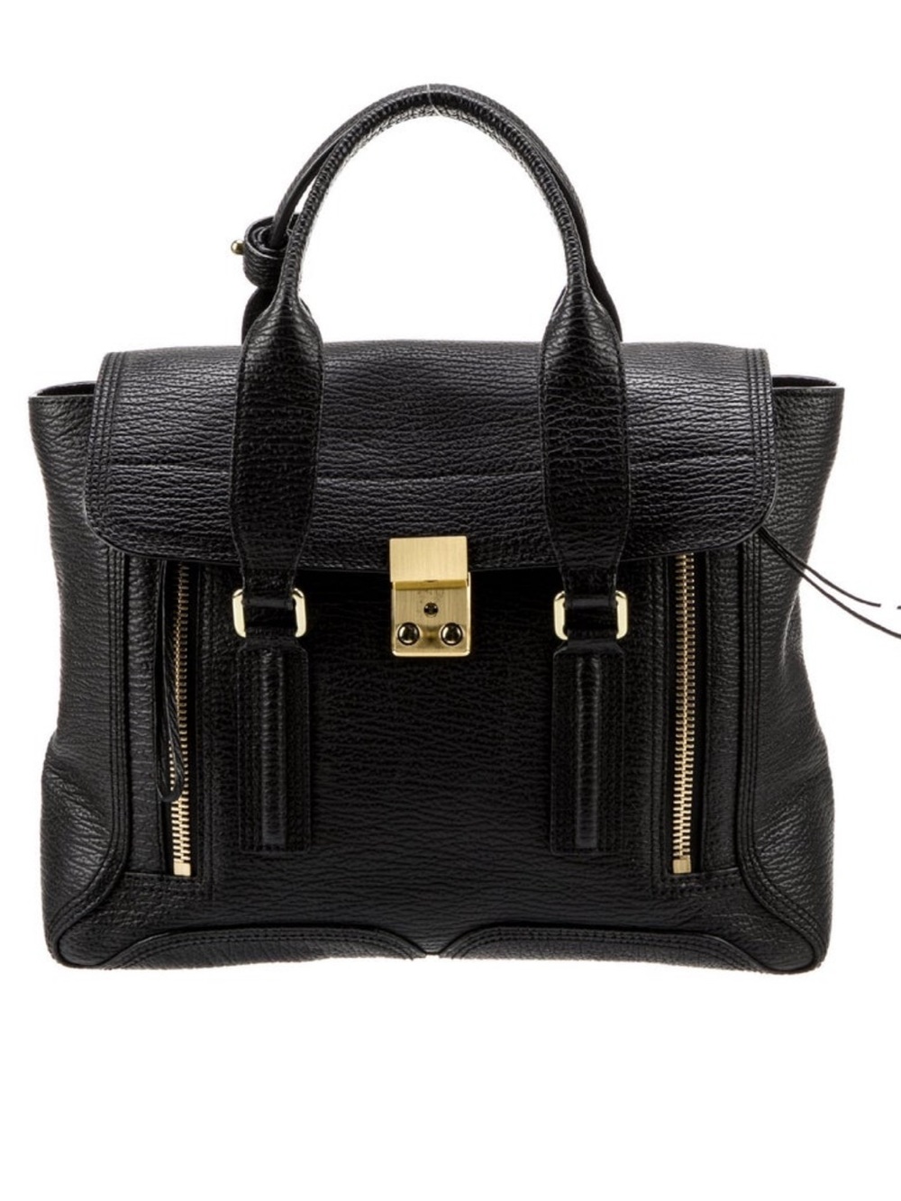 3.1 Phillip Lim Pashli Medium Black Textured Top Handle Satchel Tote